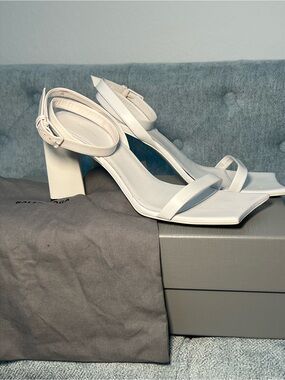 Balenciaga Moon Square Toe 90mm Sandals in white calfskin leather